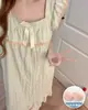 Pijama de Algodão Nuvem para Mulheres no Verão com Bojo, Mangas Curtas Volantes, Camisola de Alça, Roupa de Casa Doce de Desenho Animado Soltinha que Pode Ser Usada Fora