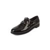 Hermosos ~ zapatos de piel con hebilla cuadrada de pedrería de blogger primavera 2025 tacón bajo grueso punta redonda piel zapatos de boca profunda para mujer