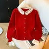 Suéter de punto de estilo coreano 2026, elegante, patchwork, primavera y otoño, nuevo, cárdigan top holgado con encaje