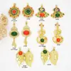 Colgante de Borla de Calabaza Antigua Dorada Incrustada con Piedras Preciosas Estilo Chino Colgante de Hoja de la Fortuna Cadena para Suéter Accesorio Colgante