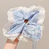Lenço quadrado grande com estampa floral pequena, elástico de cabelo para mulheres, faixa de cabelo elástica, acessório de cabelo com estilo coreano de alta qualidade