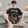 Conjunto de pijama de verano para hombre, de manga corta y pierna corta, ligero, talla grande, corte holgado, adecuado para usar como ropa de estar en casa
