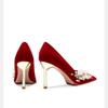 2024 Primavera Novo Vermelho Ponta Fina Salto Alto Sapatos de Noiva Femininos Stiletto Sapatos Únicos da Moda Feminina Sapatos de Casamento