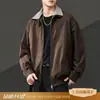 Jaqueta masculina estilo retrô americano com blocos de cor, lapela removível e manga longa, novo casaco casual solto de outono com ombro caído