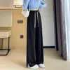 Pantalones Casuales de Tiro Alto con Abertura Personalizados para Mujer en Algodón Fino, Primavera y Otoño 2025, Pantalones Largos de Talla Grande con Efecto de Caída, Pantalones de Pierna Ancha Adelgazantes