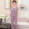 Conjunto de dos piezas de jersey holgado y cómodo de verano para madres de mediana edad y ancianas, top informal de manga corta y pantalón, traje de mujer