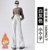 Pantalones de Pana Forrados de Polar para Mujer, Otoño e Invierno 2026, Cintura Alta, Caída Suelta, Corte Ajustado, Alargados, Ligeramente Acampanados, Estilo Casual Japonés y Coreano