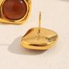 Brincos Europeus e Americanos Transfronteiriços Mais Vendidos Retro Elegantes Simples Franceses em Aço Inoxidável Banhado a Ouro 18K com Pedra Olho de Tigre para Mulheres