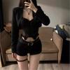 Popular Blogger Online Usando Pantalones Cortos Negros Calientes de Mezclilla Estilo Spice Girls Verano 2024 Nuevos Super Shorts de Mezclilla de Tiro Bajo en Forma de A para Mujer