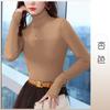 Design Top Gola Alta Costura em Mesh para Roupa Externa Outono Novo Estilo Terno Pequeno com Camiseta Básica Slim-fit de Alta Elasticidade para Mulheres