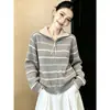 Nuevo abrigo de punto con cuello alto a rayas estilo universitario coreano para otoño e invierno para mujer, holgado y casual para ir al trabajo