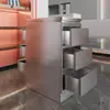 Mostrador de herramientas para salón de peluquería, gabinete de doble cara de acero inoxidable para salones de peluquería, con cajones y soporte para secador.