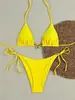 A12 Novo Maiô Transfronteiriço Feminino Bikini Puro Desejo Europeu e Americano Bikini de Três Peças Maiô Cor Pura Venda Rápida Amazon