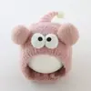 Gorro de punto estilo tejido con forro de algodón para niños, gorro de lana para otoño e invierno, gorro de felpa con protección para las orejas y gorro cálido con diseño de animales para bebés.