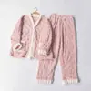 Pijama de Coral Fleece de Invierno para Mujer, con Terciopelo Plus, Bata Gruesa de Franela, Conjunto Suelto de Terciopelo de Algodón Shu Jacquard