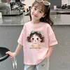 Roupas de Verão para Meninas, Algodão Puro, Novas Camisetas de Manga Curta para Crianças em Idade Escolar e Mais Velhas, Camisas Casuais e Modernas de Manga Meia-Manga para Meninas, Roupas de Verão Fofas para Crianças