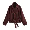 Comercio Exterior Al por Mayor Transfronterizo Otoño Nuevo Estilo Ropa para Mujer Versátil con Cinturón Efecto Textura Gamuza Chaqueta Abrigo 304625