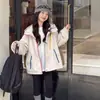 Jaqueta infantil com zíper, novo estilo primavera/outono, moda coreana, peça de outer wear de corte solto, jaqueta corta-vento com capuz para meninas e meninas mais velhas