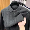 Suéter de punto jacquard de manga larga estilo Old Money, algodón puro, polo casual para hombre de primavera/otoño con cuello camisero, suéter base casual