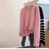 Suéter de Tricô Aveludado Macio e Ceroso com Estampa de Guaxinim para Mulheres no Inverno, Gola Alta, Tricô de Lã Preguiçoso e Solto, Camada Base Interna