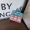 Mini Bolso de Moda Colgante Casa Ventana Bolso de Platino Color de Contraste Bolso Lindo Cabeza Colgante Bolso para Auriculares Bolso para Labial Bolso para Llaves de Coche