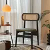 Mesa de Jantar e Cadeiras de Madeira Maciça com Encosto, Cadeira de Jantar Francesa de Rattan Vintage, Cadeira de Lazer Antiga para Casa, Banqueta Verde, Tudo de Madeira Maciça