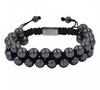 Pulsera de Yoga Trenzada Doble Ajustable de Doble Capa de Piedra Natural Piedra Volcánica Piedra Mate Ágata Negra Transfronteriza