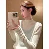 Elegante top de punto con mangas largas, estilo invierno, capa interior, capa base, top tipo suéter para mujer, color albaricoque