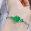 Madagascar Alta Calidad Hielo Incrustado Calcedonia Verde Lujo Pulsera Completa de Diamantes Ágata Pulsera para Mujer Joyería Suministro para Transmisión en Vivo