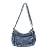 Bolsa Jeans Lavada Vintage para Mulheres 2026 Nova Moda Estilo Mori Bolsa Tiracolo Esportiva Casual Bolsa Transversal Feminina