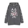 Moletom Estilo Diablo Europeu e Americano com Capuz Feminino Gótico Casal Borboleta Caveira Harajuku Tamanho Grande Moletom com Zíper