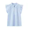 Tops de Moda Holgados con Mangas Acampanadas, Estilo Fresco y Dulce, Venta al por Mayor, Comercio Exterior, Transfronterizo, Bordes Fruncidos, Estilo Europeo y Americano