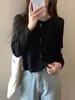 Suéter Cardigan Curto com Renda Ondulada de Manga Longa Tricô para Mulheres, Estilo Doce e Suave de Primavera e Outono, Em Estoque e Personalizável