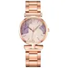 Comercio exterior nuevo correa de acero simple hoja de palma esfera de moda para mujer casual de negocios versátil reloj de cuarzo caja de regalo