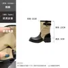Botas de moda con tacón grueso de combinación de cuero y tela para mujer, nuevas de otoño 2026 estilo británico vintage botines apilados, botas de montar a media pantorrilla