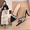 Nuevas Sandalias de Tacón de Aguja Florales Dulces y de Moda para Mujer Verano 2026, Punta Fina Abiertas de Punta Abierta Tacones Altos, Zapatos de Moda para Mujer