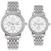 Reloj de Cuarzo para Pareja Moda Falso Tres Ojos Diamante Correa de Acero Inoxidable para Hombres y Mujeres Traje Casual