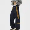 Pantalones Deportivos Rayados Americanos para Hombre 2025 Primavera y Otoño Nuevos High Street Holgados Caída Rectos Pierna Ancha Casual Largos