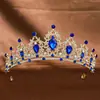 Corona de novia europea y americana con borde cruzado de diamantes de imitación de color, corona de aleación barroca, accesorios para vestido de novia, accesorios para el cabello