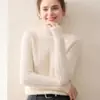 Novo Estilo de Outono Feminino Gola Meia-Alta Retrô Tricô Trançado Jacquard Cashmere Suéter Manga Longa Camada Base Tricô