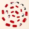 Use Unhas Postiças Removíveis Manicure Patch Unha Quadrada Vermelha Linhas Assimétricas de Glitter Costura Preto e Branco