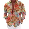 Nueva Camisa Casual de Manga Larga Transfronteriza Europea y Americana 2024 Estampado de Tortuga Manga Larga Hawaiana Explosiones Transfronterizas