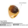 Anillo de Moda Exagerado con Piedra de Vidrio de Colores, Estilo Europeo y Americano, Piedra de Ojo de Tigre Personalizada, Anillo Combinado de Acero Inoxidable Chapado en Oro de 18K