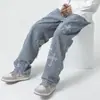 Tendencia Nacional Calle Principal Jeans con Parches Cruzados para Hombre Modernos Hip-Hop Atractivos Calle Rectos Sueltos Pierna Ancha Pantalones Largos