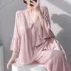 Venda Direta da FábricaDireto da Fábrica de OrigemAlgodão Nuvem Manga Três Quartos Calça Longa Renda Pijama Feminino Solto Roupa de Casa Pode