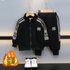 Conjunto deportivo de dos piezas para niños, estilo coreano y occidental, con forro polar, para otoño e invierno, top tipo cárdigan con letras y pantalones
