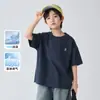 Nueva Ropa de Verano Haima 2026 Camiseta de Manga Corta de Verano para Niños Color Sólido Algodón Puro Estilo Simple para Niños Mayores