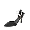 Zapatos de tacón alto estilo hada de talla grande europeos y americanos para mujer, con correa de lazo negra y diseño hueco, elegantes sandalias para damas