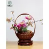Cesta de arreglo floral tejida en bambú retro de mano cesta de flores rociadas adorno Zen recipiente chino para arreglo floral Ikebana tubo de bambú