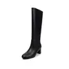 Botas de caballero de cuero de vaca de dos capas para mujer, botas largas de caña alta, nuevas para otoño e invierno, cuero genuino, puntera redonda, tacón medio grueso, de meter, hasta la rodilla, para mujer